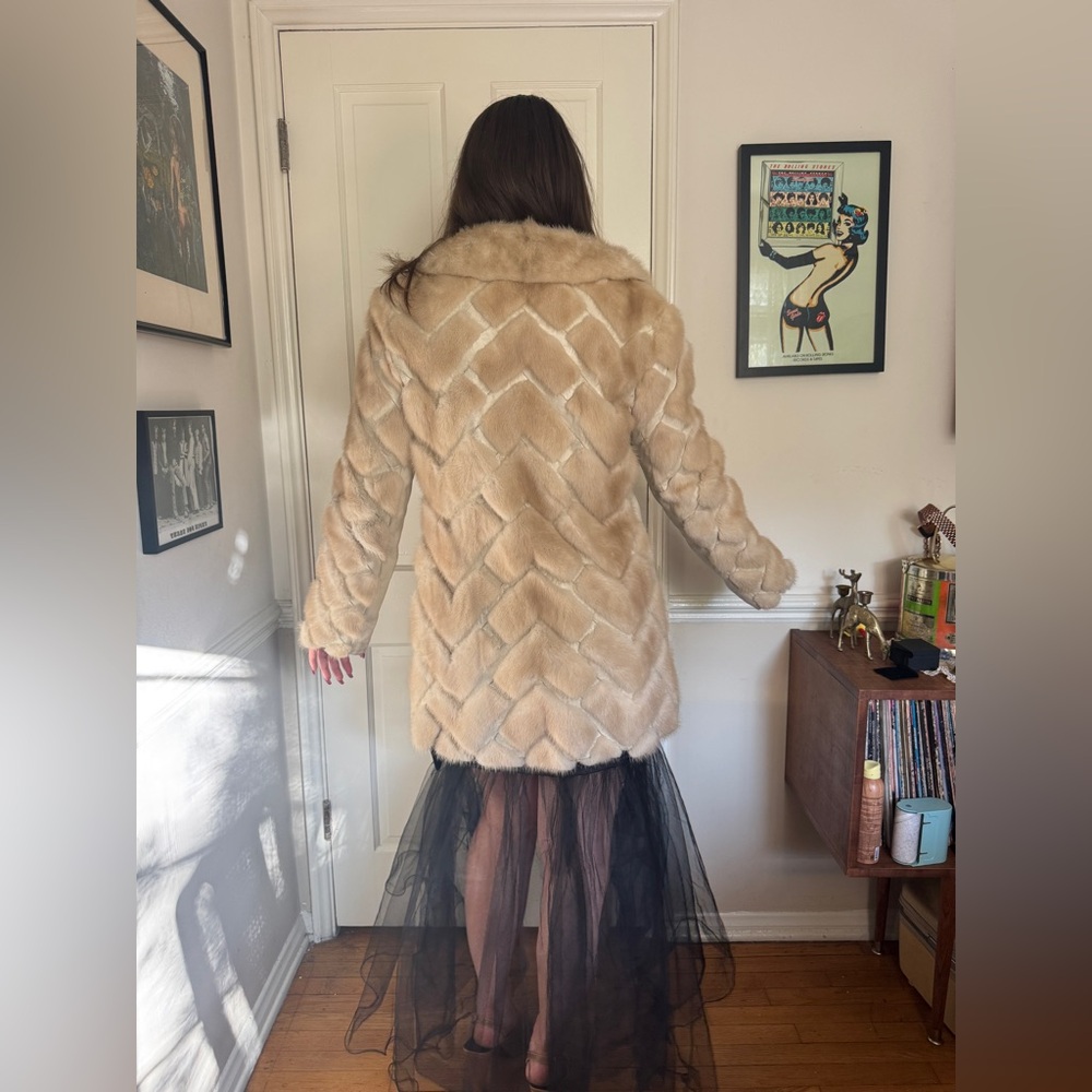 70s Vintage Blond Mink + White Leather Jacket Sz M - Picture 3 of 14